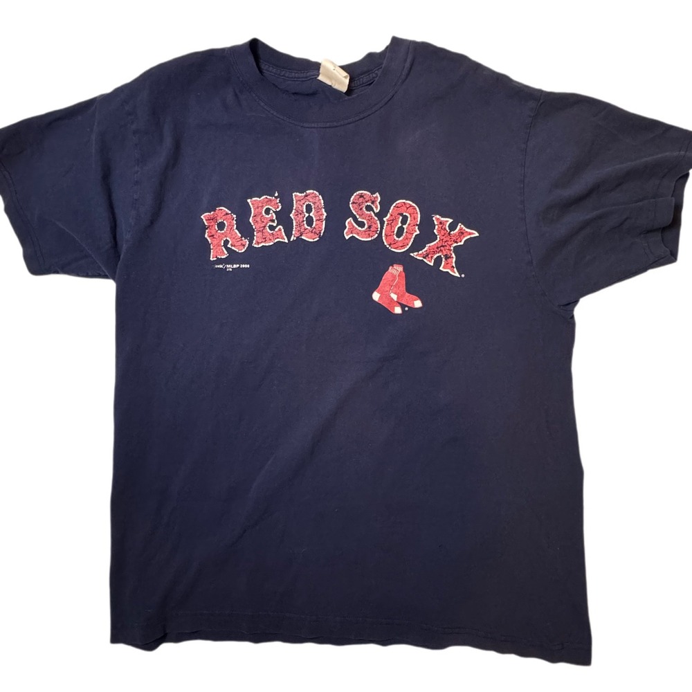 Y2K Vintage 2000 Majestic Red Sox MLB Baseball T Shirt Mens Navy XL